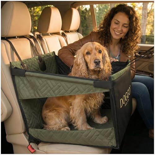 Dog Car Seat Cover with Hard Bottom – Back Seat Extender for Dogs Up to 35 lbs, Waterproof Non-Slip Hammock, Rigid Reinforced Base with Triple Security System, Storage Pockets, fits Cars SUVs Trucks - color: Green