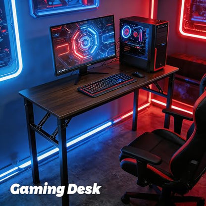 Folding Desk, 39 Inch Foldable Computer Table No Assembly Required,Black Walnut Small Desk for Home Office,Space-Saving Table for Bedroom, Dorm, RV - color: Black