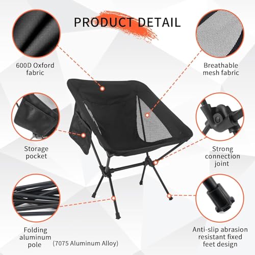 NewDoar Camping Chairs 1Pack, Collapsible Portable Compact Chair, with Carrying Bag Lightweight Small Folding Chair, for Hiking & Beach & Fishing Lawn Concert - color: Black 1pack