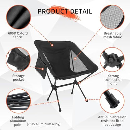NewDoar Camping Chairs 1Pack, Collapsible Portable Compact Chair, with Carrying Bag Lightweight Small Folding Chair, for Hiking & Beach & Fishing Lawn Concert - color: Black 1pack