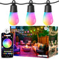 Outdoor String Lights APP Control with Remote, 64(52+12) ft RGB+IC+Warm White Outdoor Lights 18 LED Bulbs Music Sync for Garden Party Decor Christmas - size: 64FT S14-RGB Smart IC