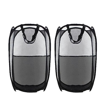 Collapsible Pop Up Laundry Hamper, Extra Large Mesh Foldable Laundry Basket Bag, 28" x 16" x 16", 2 Pack (Black) - color: 2P Black
