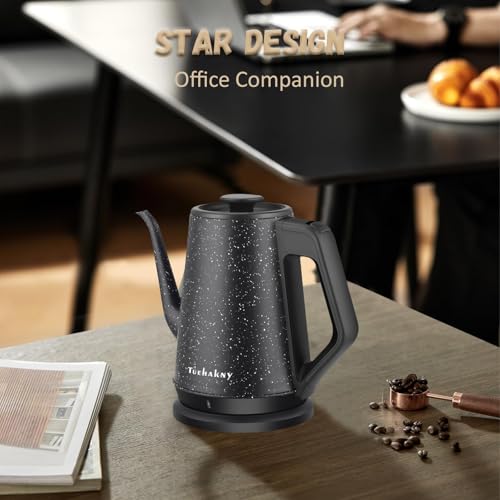 Gooseneck Electric Kettle, 1L Pour Over Coffee Kettle, 1000W Fast Boil Stainless Steel Water Boiler, for Tea Coffee, Office Dorm Kitchen, Auto Shut-Off, Black Star Design, BPA-Free - color: Classic Black