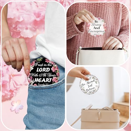 36 Pcs Mini Christian Compact Mirror Christian Gifts Bulk Floral Bible Verse Mini Compact Mirrors Religious Scripture Gifts Inspirational Portable Mirror for Women Coworkers Church Party Favors