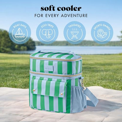 Fit & Fresh Sidekick Insulated Cooler Bag – Dual Compartment Leakproof Soft Sided Lunch Cooler, Small Cooler Bag with Crossbody Strap, 15 Can Capacity for Work, Beach & Travel, Coastal Cabana Stripe - color: Coastal Cabana Stripe