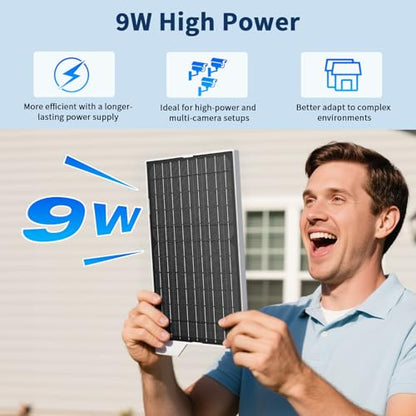 2 Pack 9W Solar Panels- IP65 Waterproof, High Efficiency Charger with 10FT USB-C Cable and Micro USB Adapter, Works in -4°F~176°F, for Outdoor Cameras, Smartphones and All DC 5V Devices