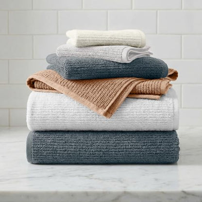 Great Bay Home Turkish Cotton 6 Piece Towel Set - Absorbent, Quick-Drying, Ribbed Bath Towels for Bathroom - Zero-Twist Fibers (Arctic Fog) - color: Arctic Fog