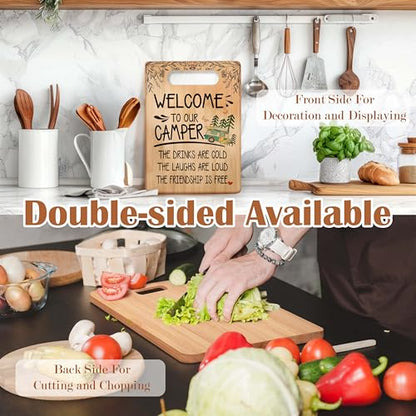 Camping Welcome Cutting Chopping Board, Gifts for Camping Lovers Campers, Welcome to Our Camper Bamboo Cutting Boards for Kitchen - color: Camping B