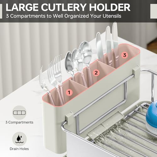 Stainless Steel Dish Drying Rack - Large Capcity 304 Grade Dish Drainer for Kitchen Counter with Drain Board, Utensil Holder & Detachable Cup Shelf, Rustproof Multifunctional Organizer, Light Green - color: Light Green