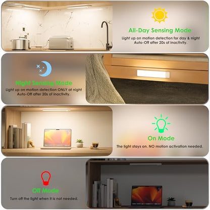 Motion Sensor Under Cabinet Lights, Magnetic Rechargeable Under Counter Closet Light, Wireless Night Light Bar Stick-On, 2-Pack, Neutral White - color: Neutral White, size: 8 inch