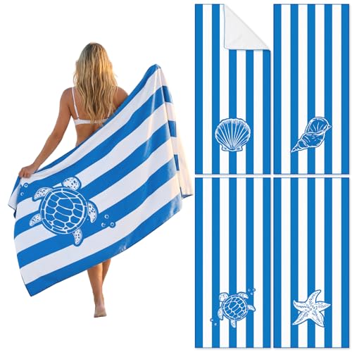 Frienda 4 Pack Microfiber Oversized Lightweight Beach Towel 71x32 in for Women Men Microfiber Quick Dry Sand Free Ocean Coastal Towels for Beach Pool Travel (Blue and White Stripes) - style: Blue and White Stripes