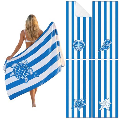 Frienda 4 Pack Microfiber Oversized Lightweight Beach Towel 71x32 in for Women Men Microfiber Quick Dry Sand Free Ocean Coastal Towels for Beach Pool Travel (Blue and White Stripes) - style: Blue and White Stripes