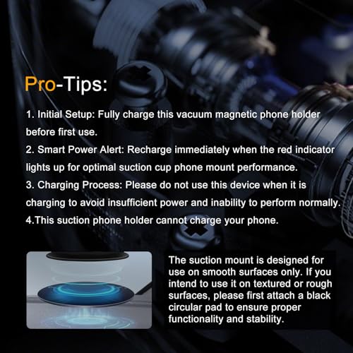 Electric Vacuum Magnetic Phone Holder for Car, Auto-Seal Smart Suction Cup Mount with N55 Magnet, 360° Adjustable Hands-Free Stand for iPhone 17 16 15 14 13 Pro Max, Gym, Mirror, Vlogging - color: Black