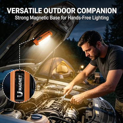 HAUSBELL Flat EDC Flashlight,1800 Lumen UV Magnetic Rechargeable Pocket | Stepless Dimming Dial,Stainless Steel Body,RGB+UV,USB-C Fast Charge,Magnetic Base,Waterproof, for Work,Camping & Emergency - color: Orange