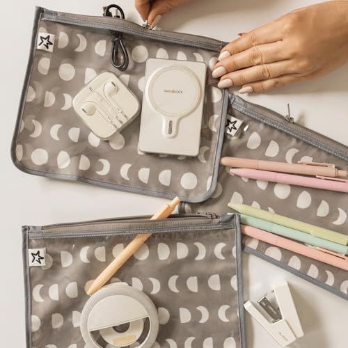 Tiny Twinkle Diaper Bag Organizing Pouches|3 Pack Mess-Proof Clear Front Travel Organizer Bags&TSA Approved Toiletry Bag Set for Baby and Mom Essentials - color: Luna