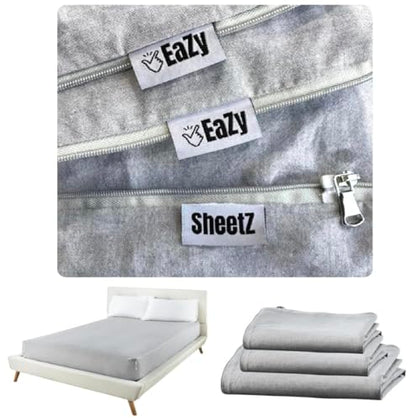 Eazy Sheetz®: Fitted Sheets That Won't Pop Off | Zipper Sheets, Stay-On Sheets, Fitted Zipper Sheets, Zip On Sheet Design (Gray) Crisp Cotton - Twin 38X75X10 Regular (9-11 inch Depth) TWR10G - color: Gray (Crisp Cotton), size: Twin 38X75X10 Regular (9-11