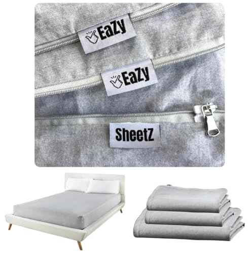 Eazy Sheetz®: Fitted Sheets That Won't Pop Off | Zipper Sheets, Stay-On Sheets, Fitted Zipper Sheets, Zip On Sheet Design (Gray) Crisp Cotton - Twin 38X75X10 Regular (9-11 inch Depth) TWR10G - color: Gray (Crisp Cotton), size: Twin 38X75X10 Regular (9-11
