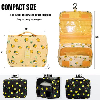 L&FY Hanging Travel Toiletry Bag Women's Cosmetic Organizer Makeup Pouch Men's Shaving Kits With Handle (Yellow Lemon) - color: Yellow Lemon, size: Compact Size