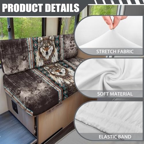 Aztec RV Dinette Cushion Covers Dreamcatcher Wolf Print RV Seat Covers Camper Cushion Covers Dinette Booth Set Washable RV Couch Cover 2 Cushion Sofa RV Beach Seat Covers for Dinette - color: Aztec Dreamcatcher Wolf