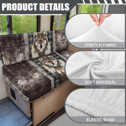 Aztec RV Dinette Cushion Covers Dreamcatcher Wolf Print RV Seat Covers Camper Cushion Covers Dinette Booth Set Washable RV Couch Cover 2 Cushion Sofa RV Beach Seat Covers for Dinette - color: Aztec Dreamcatcher Wolf