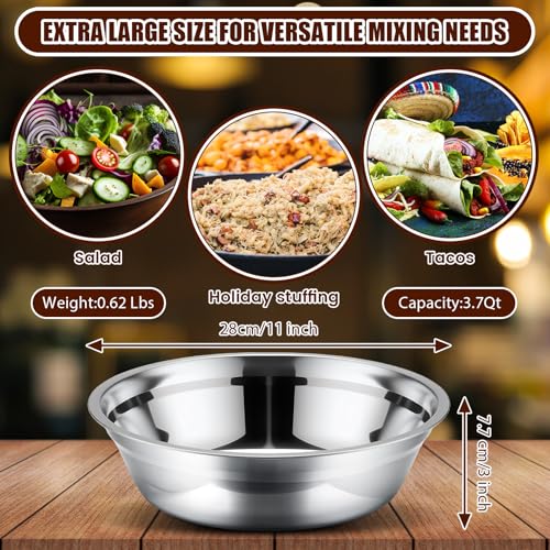 Nuogo 4 Pcs Stainless Steel Mixing Bowls Metal Mixing Bowls Extra Large Basin Salad Basin Deeper Edge Dishwasher Safe Mirror Finish for Home and Commercial, Silver (11 Inch 3.4 Qt) - size: 11 Inch (3.4 Qt)