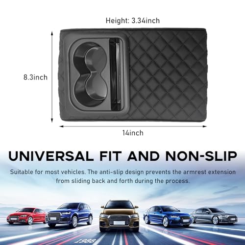 Car Center Console Armrest Pillow, 14"×8.3" Memory Foam Auto Armrest Box Cover with Cup Holder & Phone Holder, Waterproof Leather Arm Rest Protector Cushion, Car Accessories (Diamond Pattern) - color: Diamond Pattern