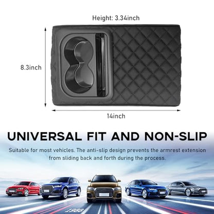 Car Center Console Armrest Pillow, 14"×8.3" Memory Foam Auto Armrest Box Cover with Cup Holder & Phone Holder, Waterproof Leather Arm Rest Protector Cushion, Car Accessories (Diamond Pattern) - color: Diamond Pattern