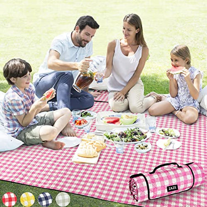 ZAZE Picnic Blanket Waterproof Sandproof, 80''x80'' 3-Layer Cute Compact Extra Large Machine Washable Foldable Beach Mat, Big XL Outdoor Blankets for Spring Summer Camping, Park, Grass(Pink and White) - color: Pink and White