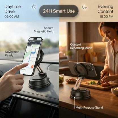 MagSafe Car Mount for iPhone 17/16/15/14/13/12, Magnetic Car Phone Holder with Vacuum Suction, Dual Lock 360° Adjustable Phone Mount for All Smartphones