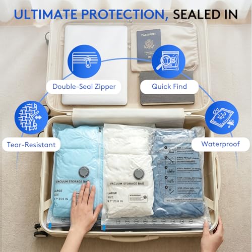 15 Packs Vacuum Bags for Travel with Rechargeable Pump, 3 Sizes Vacuum Seal Bags for Clothing, Compression Vacuum Travel Bags for Luggage, Vacuum Packing Bags for Closet Organization
