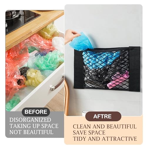 Plastic Bag Holder Mesh Storage Net Grocery Bag Holder Organizer Dispenser for Aluminum Foil, Trash Bag, Garbage Bag, Plastic Wrap, Shopping Bag Under Sink Cargo Organizers and Wall Mounted