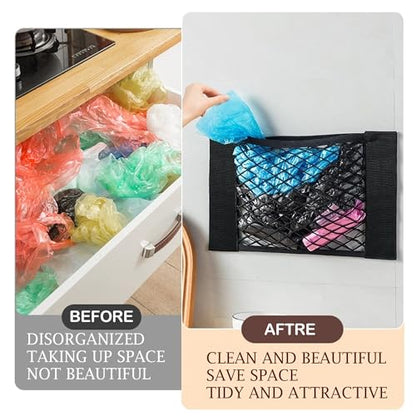 Plastic Bag Holder Mesh Storage Net Grocery Bag Holder Organizer Dispenser for Aluminum Foil, Trash Bag, Garbage Bag, Plastic Wrap, Shopping Bag Under Sink Cargo Organizers and Wall Mounted