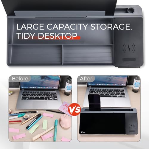 TOWON Glass Desk Whiteboard with Wireless Charger, Desktop Dry Erase Board with Storage & Phone Stand – Compact ~16 x 7 in, Black – Includes Marker & Eraser, Tempered Glass, Rewrite Reusable - color: Black Charger