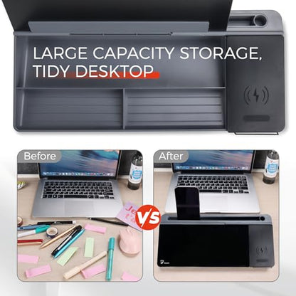 TOWON Glass Desk Whiteboard with Wireless Charger, Desktop Dry Erase Board with Storage & Phone Stand – Compact ~16 x 7 in, Black – Includes Marker & Eraser, Tempered Glass, Rewrite Reusable - color: Black Charger