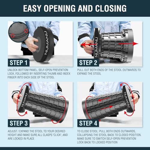 NUMANU 2026 Upgraded Collapsible Stool, Max 620lbs 2.5"-18" H Adjustable Portable Folding Stool for Adults, Retractable Foldable Telescopic Seat Camping Chair or Footrest (1x Hard Seat) - size: 1x Hard Seat