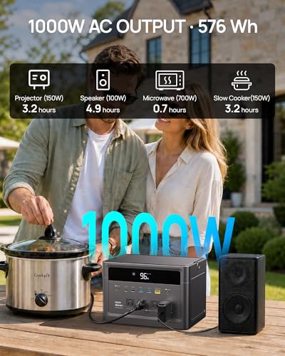 DARAN 1000W Portable Power Station, 576Wh Backup Battery & Solar Generator w/ 4 AC Outlets (Surge 2000W), 100W USB-C, LiFePO4 for Camping, Road Trips, RV & Emergency - color: Fog black