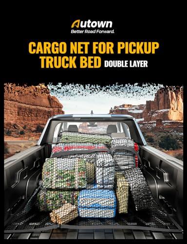 AUTOWN Cargo Net for Pickup Truck Bed - Stretchable 4'x4' to 7'x7', High Elastic Fine Mesh 1''x1'' with 8 Metal Carabiners - Ideal for ATV, SUV, UTV, Truck and Boat Use (Double Layer) - size: Double layer