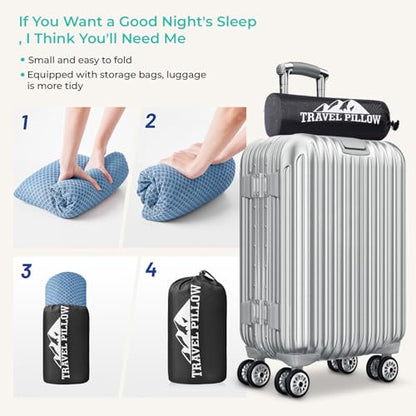 Travel Pillow Memory Foam Pillows, Camping Pillow-Compressible Medium Firm, Breathable Cover, Ideal Backpacking Hiking, Bed Pillows, Airplane and Car (Blue, M) - color: Blue, size: M-17.7*11.8in