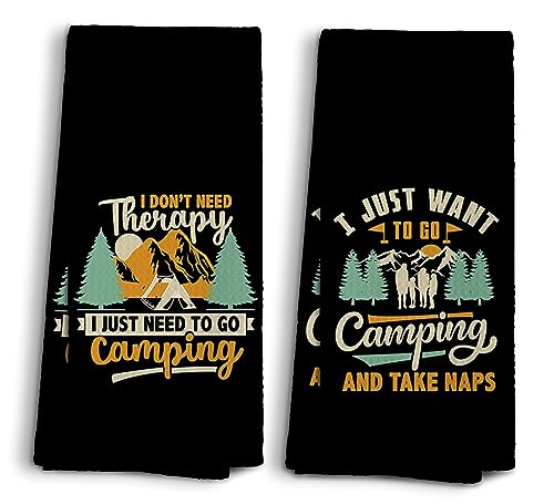 Camp Towel, Camper Gifts, Camping Tents Decor, Kitchen Towels, Set of 2, 16x24 - color: Black Camper-4