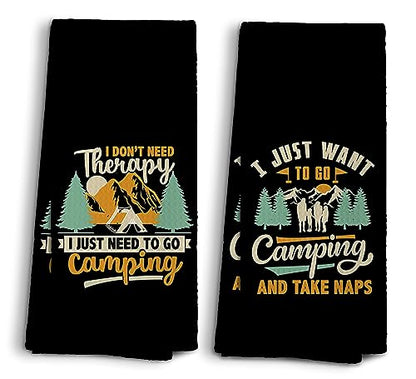 Camp Towel, Camper Gifts, Camping Tents Decor, Kitchen Towels, Set of 2, 16x24 - color: Black Camper-4