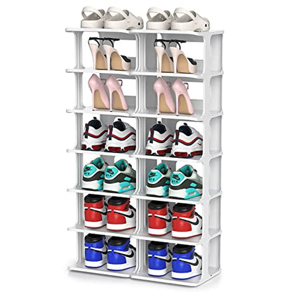 ZOINLIY Stackable Shoe Organizer for Closet, Small Shoe Rack for Entryway, Bedroom, Dorm Rooms, Free Standing Shoe Shelf, Plastic Shoe Cubby for Small Space, Grey Space Saver Shoe Holder - size: 7 Tiers, 2 Columns