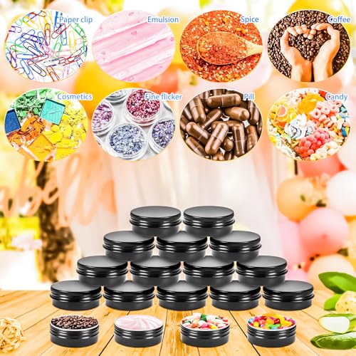 16Pack 2oz Tin Jars, 60ml Metal Tin cans, 2Ounce Aluminum tin can jar Containers with Screw Lid for Lotion Bars, Balms, Spices, Salve, Beard Balm, Toiletries, Creams, Samples, Makeup Cosmetic - color: Black