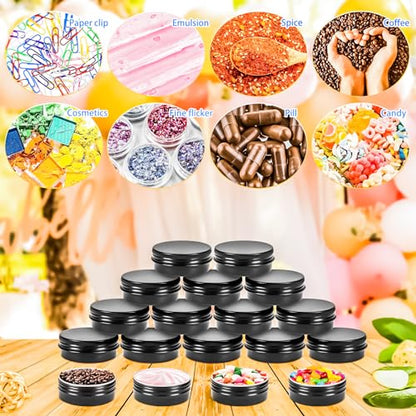 16Pack 2oz Tin Jars, 60ml Metal Tin cans, 2Ounce Aluminum tin can jar Containers with Screw Lid for Lotion Bars, Balms, Spices, Salve, Beard Balm, Toiletries, Creams, Samples, Makeup Cosmetic - color: Black