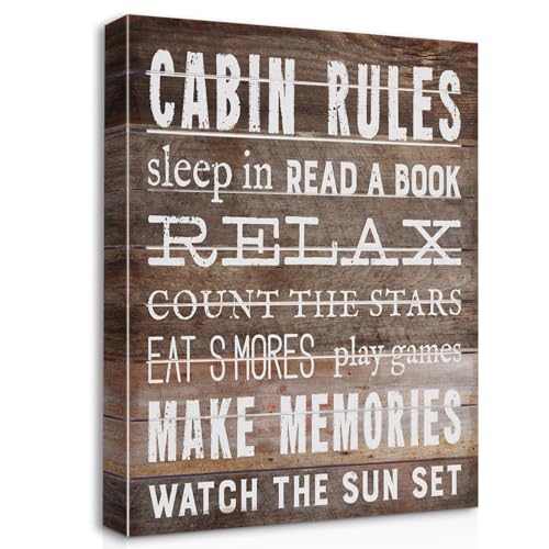 Cabin Rules Welcome Canvas Wall Art Prints Artwork Signs Framed for Porch Wall Decor Cabin Decor, 11 X 14 inch, Housewarming Gift, Cabin Front Porch Wall Decor - color: Cabin 1