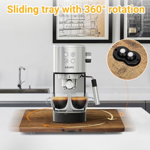 Sliding Tray for Coffee Maker, 360° Rotating Appliance Slider for Kitchen Appliances, Wooden Sliding Tray Suitable for Kitchen Countertops and Kitchen Appliances.(Brown, Large) - color: Brown