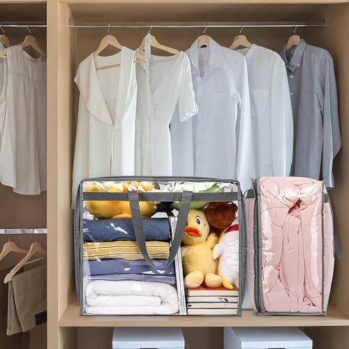 4 Pack Clear Zippered Storage Bags for clothes - 40L Waterproof PVC Bags for Comforter, Blanket, Bedding, Linen, Duvet, Stuffed Animals, Extra Large Toy Storage Bag, Closet Organizer Bag (Grey)