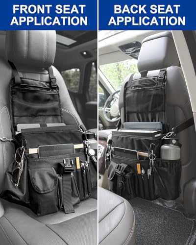 FifthQuarter Car Organizer Front Seat: Portable Large Capacity Car Organizers and Storage With Laptop Storage Adjustable Strap Seat Organizer Universal For Police | Driver | Office | Travel | Truck