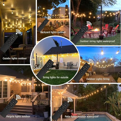 150FT String Lights for Outside Remote Controlled Waterproof with 48pcs Replaceable S14 Warm Bulbs for Patio, Gazebo, Pergola, Backyard Bistro Lights, 2200K, Linkable, 1-Pack - size: 150 feet(1Pack, Remote)