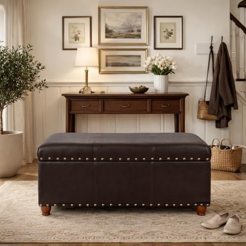 HomePop 40" Faux Leather Storage Cocktail Bench - Espresso - color: Espresso Brown