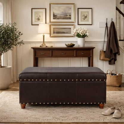 HomePop 40" Faux Leather Storage Cocktail Bench - Espresso - color: Espresso Brown